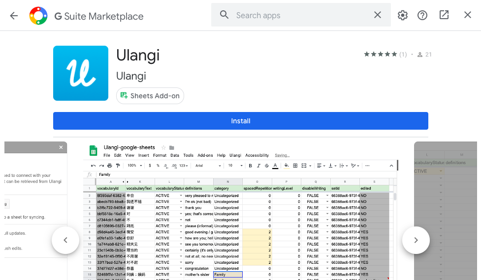 Install Ulangi for Google Sheets